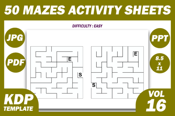 50 Maze Puzzles KDP Interior Volume 16: A Practical Resource for Activity Book Creators