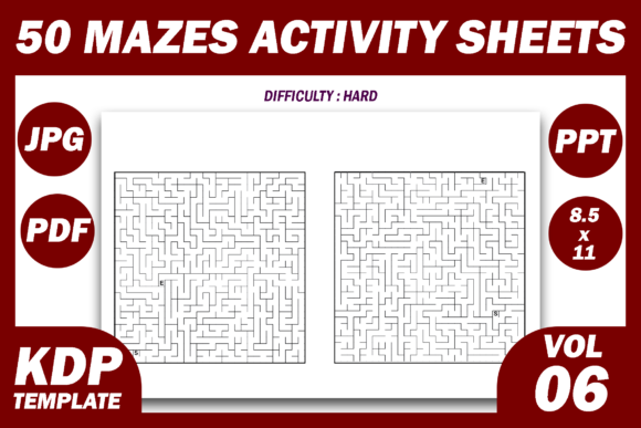 Streamlining Activity Book Creation with 50 Maze Puzzles KDP Interior Volume 6