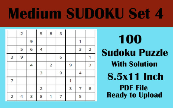 Sudoku Puzzle 100 Medium 8.5x11 Vol 4: KDP Ready